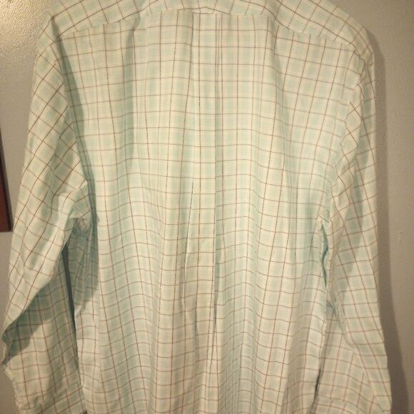 Lands end teal and navy plaid long sleeve button down - Picture 5 of 9